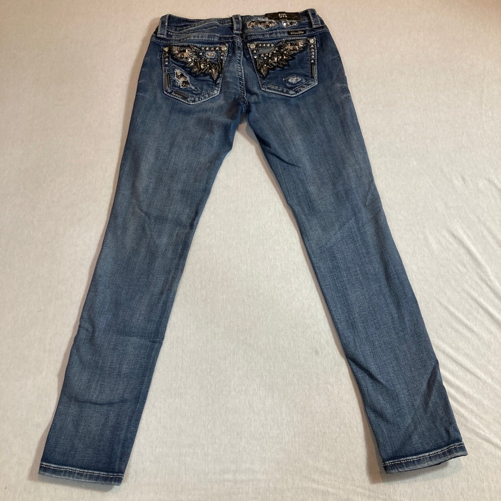 Miss Me Signature Skinny Jeans 27 Medium Wash Embellished Distressed JP7072S5 - Picture 2 of 16